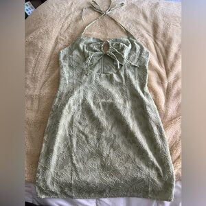 Princess Polly Sage Green Halter Mini Dress with Bow Front